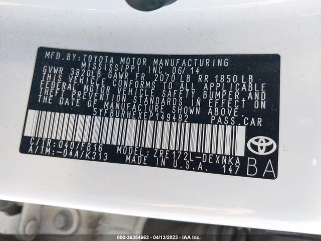 Toyota Corolla L/le/s/s Plus/le Plus 2014 5YFBURHEXEP149482 Image 9