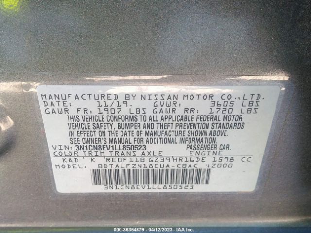 3N1CN8EV1LL850523 Nissan VERSA SV