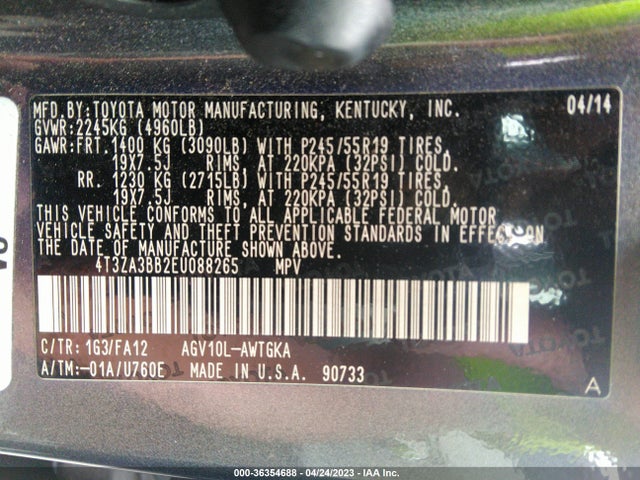 Toyota Venza Le/xle 2014 4T3ZA3BB2EU088265 Image 9