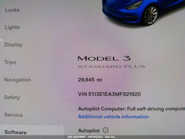 5YJ3E1EA3MF921920 Tesla Model 3 Standard Range Plus