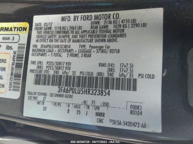 3FA6P0LU5HR323854 Ford Fusion Hybrid Se