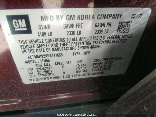 Chevrolet Trailblazer Lt 2022 KL79MPS2XNB117659 Image 9