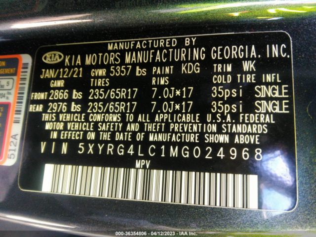 5XYRG4LC1MG024968 KIA SORENTO LX
