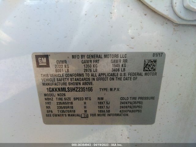1GKKNMLS9HZ235166 GMC ACADIA SLT