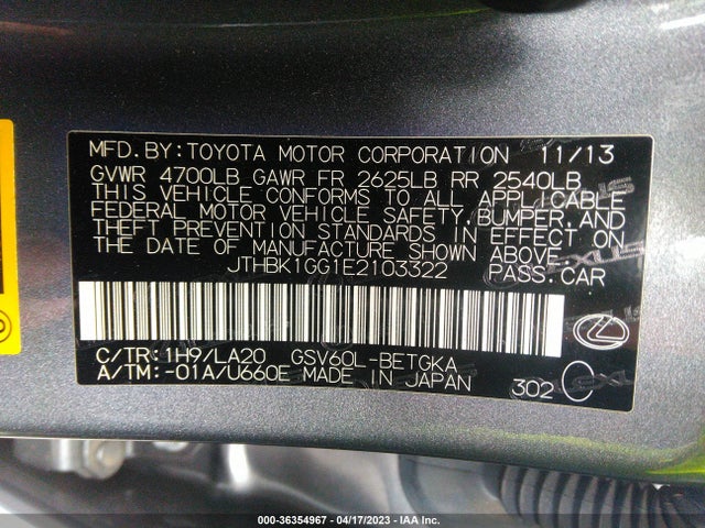 JTHBK1GG1E2103322 Lexus ES 350