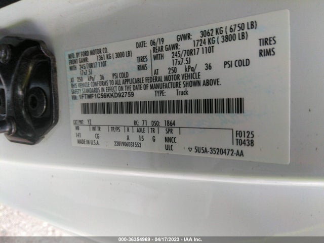 1FTMF1C56KKD92759 Ford F-150 Xl/xlt