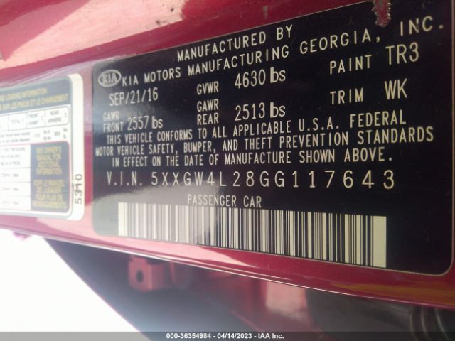 5XXGW4L28GG117643 KIA Optima Sx Turbo