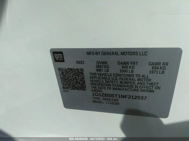 Chevrolet MALIBU LS 2022 1G1ZB5ST1NF212537 Image 9