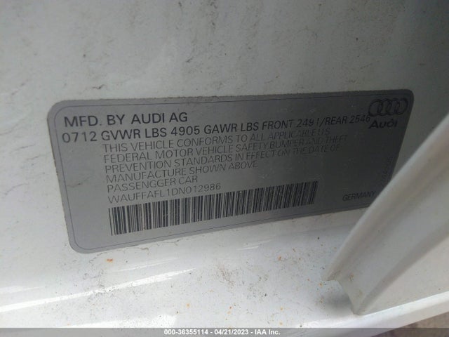2013 AUDI A4 PREMIUM PLUS VIN: WAUFFAFL1DN012986