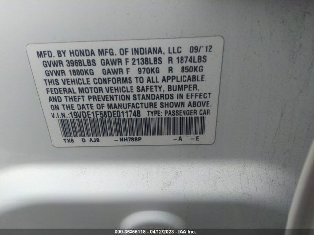 2013 ACURA ILX PREMIUM PKG VIN: 19VDE1F58DE011748