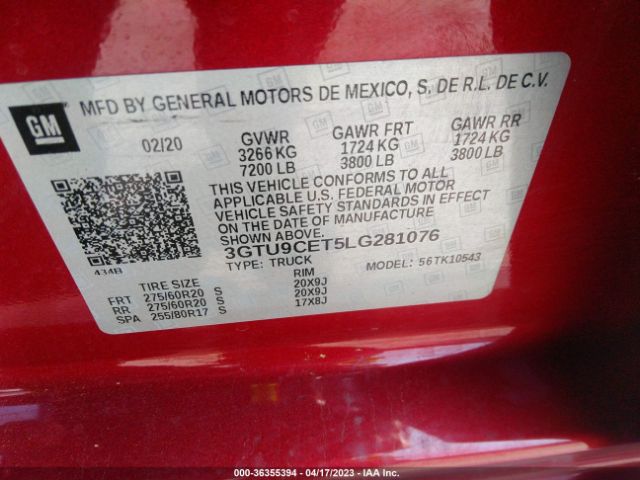 3GTU9CET5LG281076 GMC Sierra 1500 Elevation