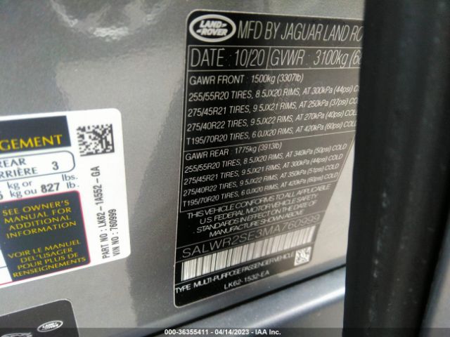 SALWR2SE3MA760999 Land Rover Range Rover Sport Hse Dynamic