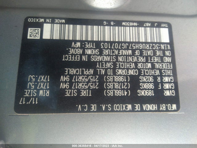 Honda HR-V EX 2018 3CZRU6H57JG707103 Image 10