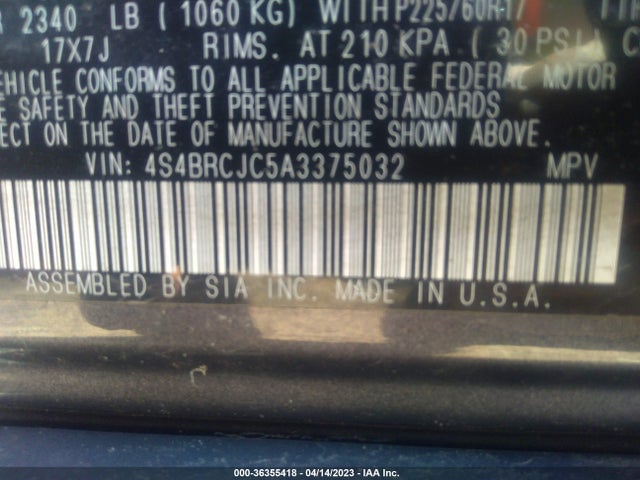 2010 SUBARU OUTBACK LTD VIN: 4S4BRCJC5A3375032