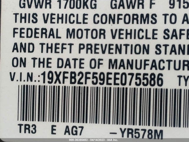 Honda Civic Sedan Lx 2014 19XFB2F59EE075586 Image 9