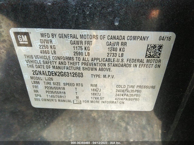 Chevrolet Equinox Ltz 2016 2GNALDEK2G6312603 Image 10