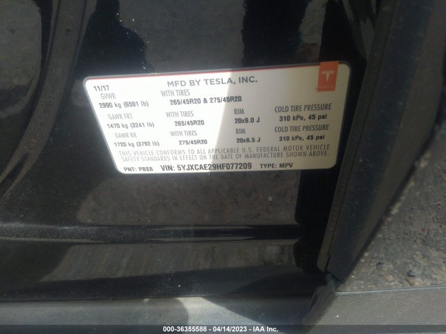 Tesla Model X 90d/75d/100d 2017 5YJXCAE29HF077209 Image 11