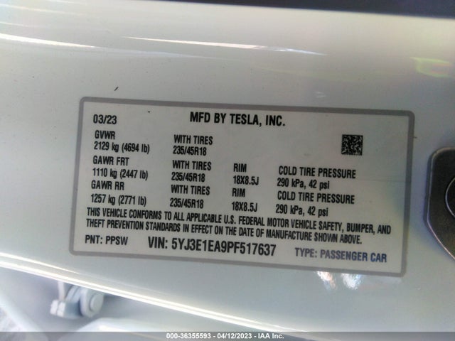 Tesla MODEL 3 2023 5YJ3E1EA9PF517637 Image 10