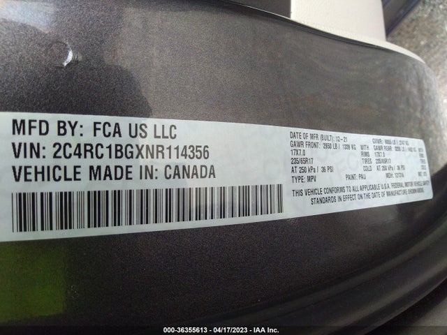 2C4RC1BGXNR114356 Chrysler Pacifica Touring L
