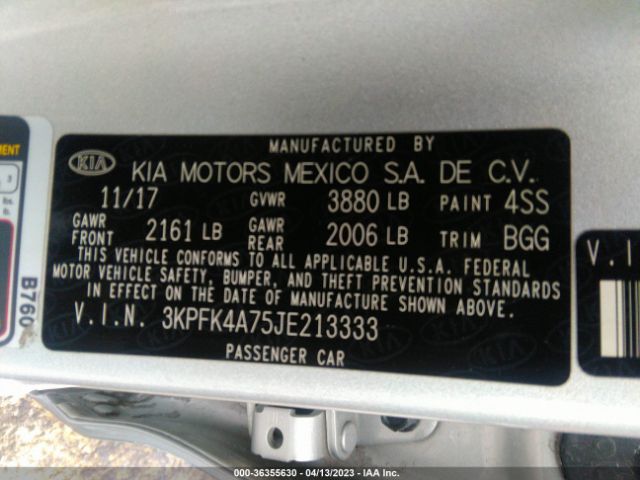 3KPFK4A75JE213333 KIA FORTE LX