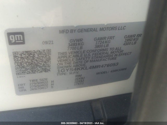1GYS4KKL4MR476053 Cadillac Escalade Esv Premium Luxury