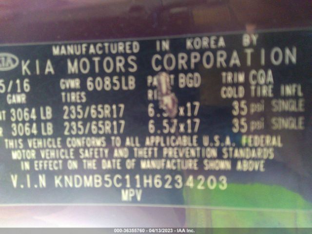 KNDMB5C11H6234203 KIA SEDONA LX