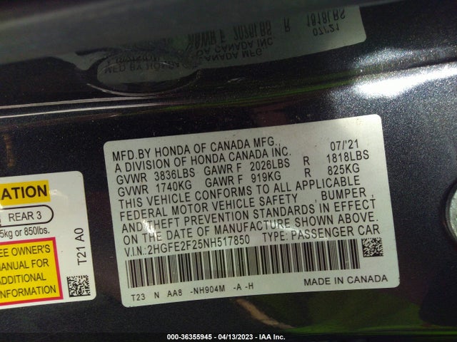 Honda Civic Sedan Lx 2022 2HGFE2F25NH517850 Image 10