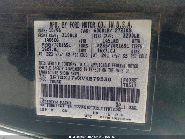 1997 FORD F-150 VIN: 1FTDX17WXVKB79530