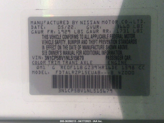2022 Nissan Kicks, VIN: 3N1CP5BV1NL515679
