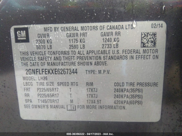 Chevrolet EQUINOX LT 2014 2GNFLFEKXE6267344 Image 10