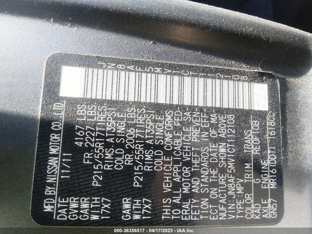 2012 NISSAN JUKE S VIN: JN8AF5MV1CT112108
