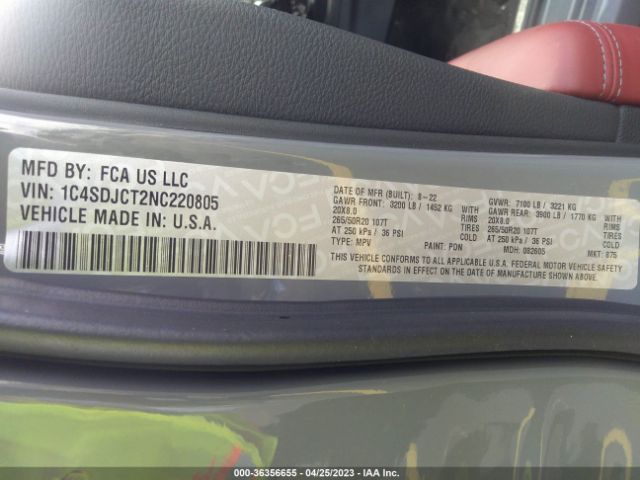 1C4SDJCT2NC220805 Dodge Durango R/t