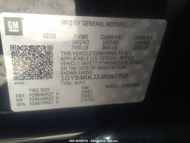 1GYS4KKJ3JR267753 Cadillac Escalade Esv Platinum