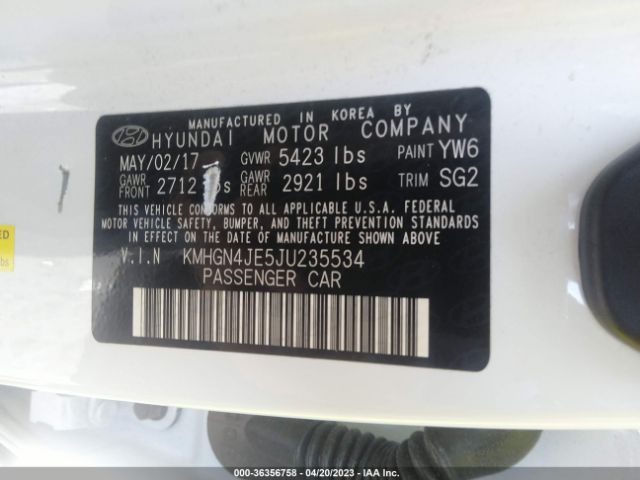 KMHGN4JE5JU235534 Genesis G80 3.8
