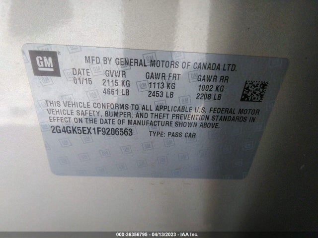 2015 BUICK REGAL VIN: 2G4GK5EX1F9206563