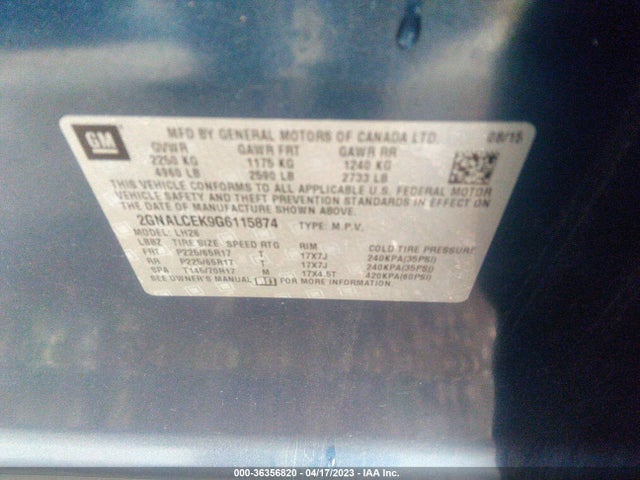 Chevrolet EQUINOX LT 2016 2GNALCEK9G6115874 Image 9