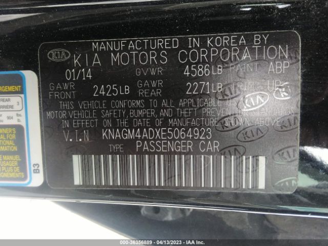 KNAGM4ADXE5064923 KIA Optima Hybrid Lx
