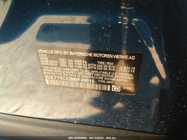 2021 BMW X3 XDRIVE30I VIN: 5UXTY5C02M9F49815