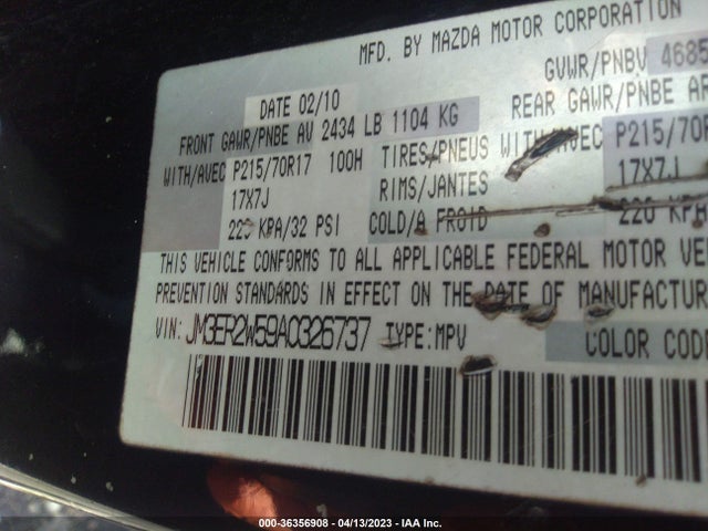 2010 MAZDA CX-7 SV VIN: JM3ER2W59A0326737