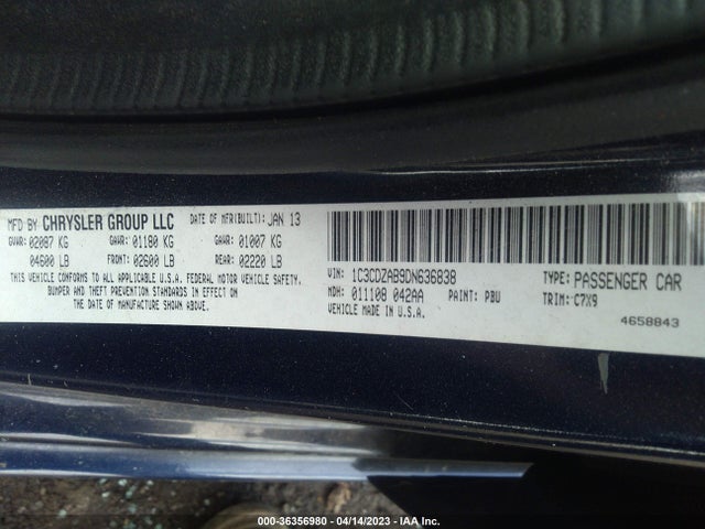 Aukcja sprzedaży 2013 Dodge Avenger Se, vin: 1C3CDZAB9DN636838, numer aukcji: 36356980