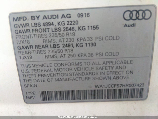 WA1JCCFS7HR007423 Audi Q3 Premium Plus