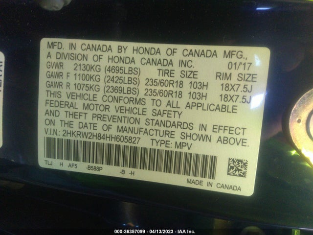 Honda Cr-v Ex-l 2017 2HKRW2H84HH605827 Image 9