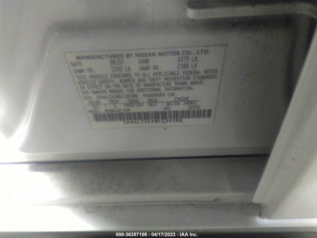 2008 NISSAN ALTIMA 2.5 VIN: 1N4AL21E48C136388