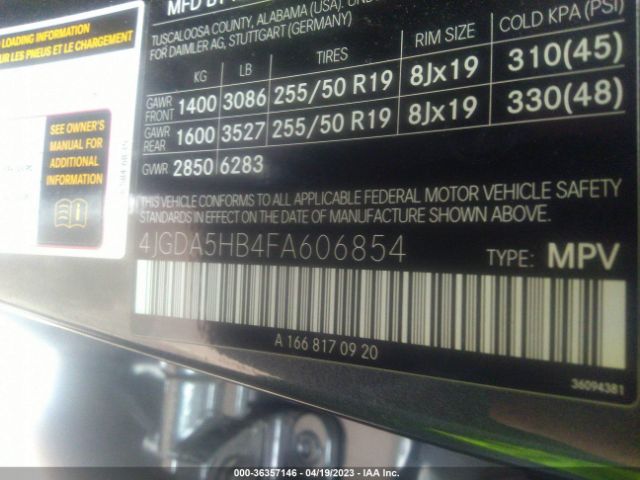 4JGDA5HB4FA606854 Mercedes-Benz M-class Ml 350