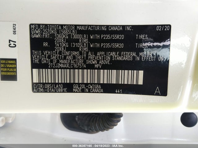 2020 Lexus RX, VIN: 2T2JZMAAXLC167514