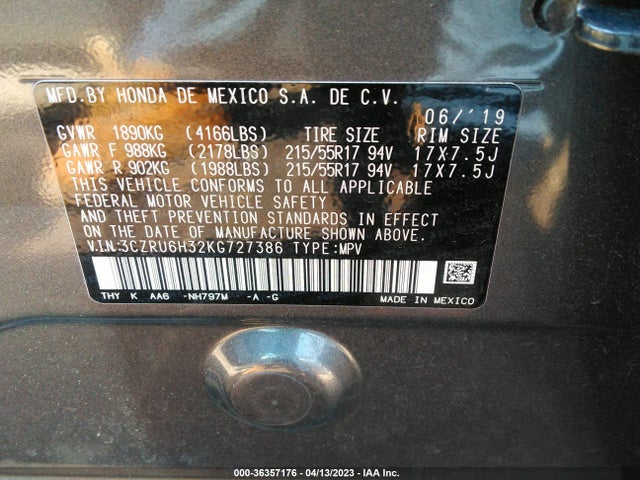 Honda HR-V LX 2019 3CZRU6H32KG727386 Image 9