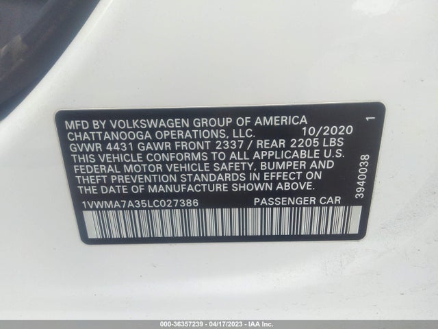 1VWMA7A35LC027386 Volkswagen Passat 2.0t R-line