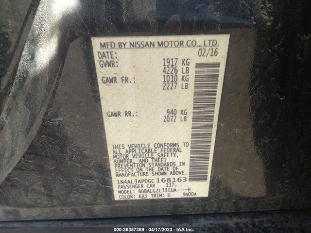 Nissan ALTIMA 2.5 2016 1N4AL3AP0GC168163 Image 10