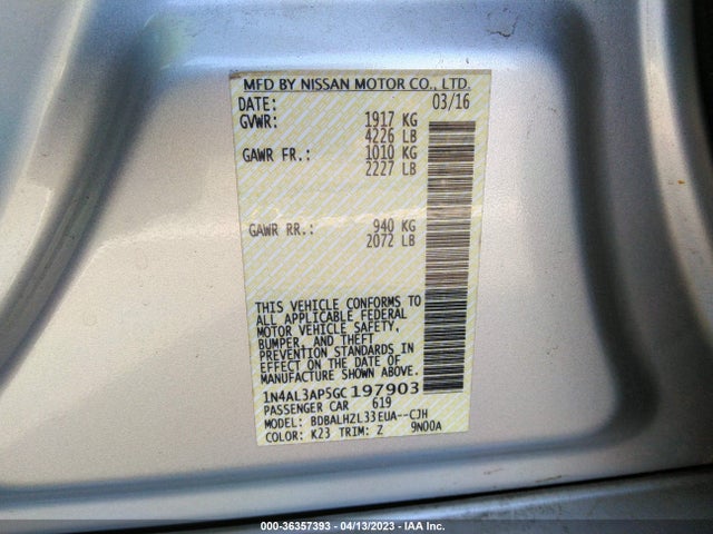 2016 NISSAN ALTIMA 2.5 SR VIN: 1N4AL3AP5GC197903