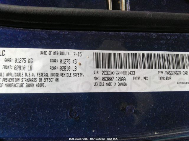 2C3CDXFG7FH881433 Dodge Charger Se